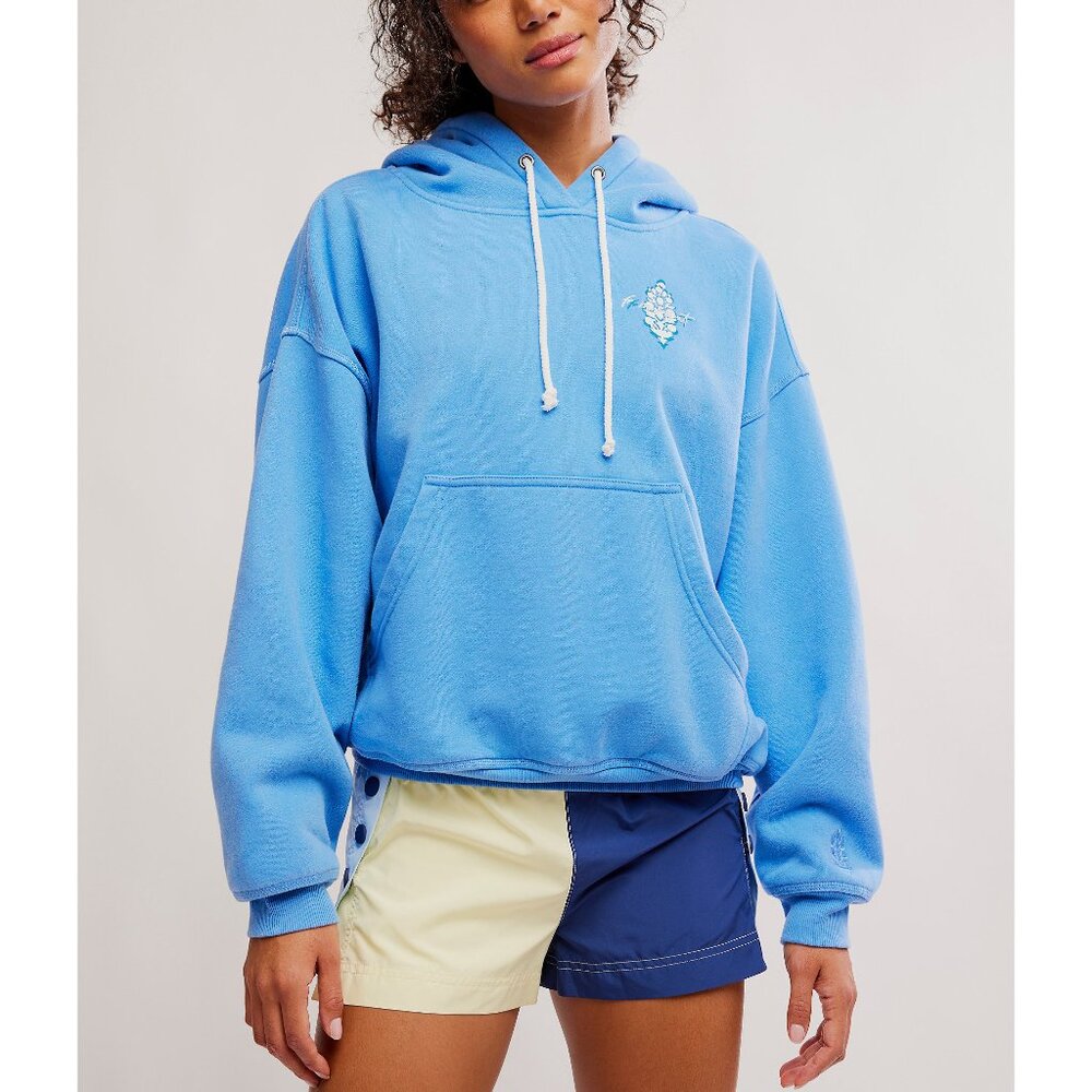 FP Movement by Free People Blue Pullover Hoodie with White Drawstrings
